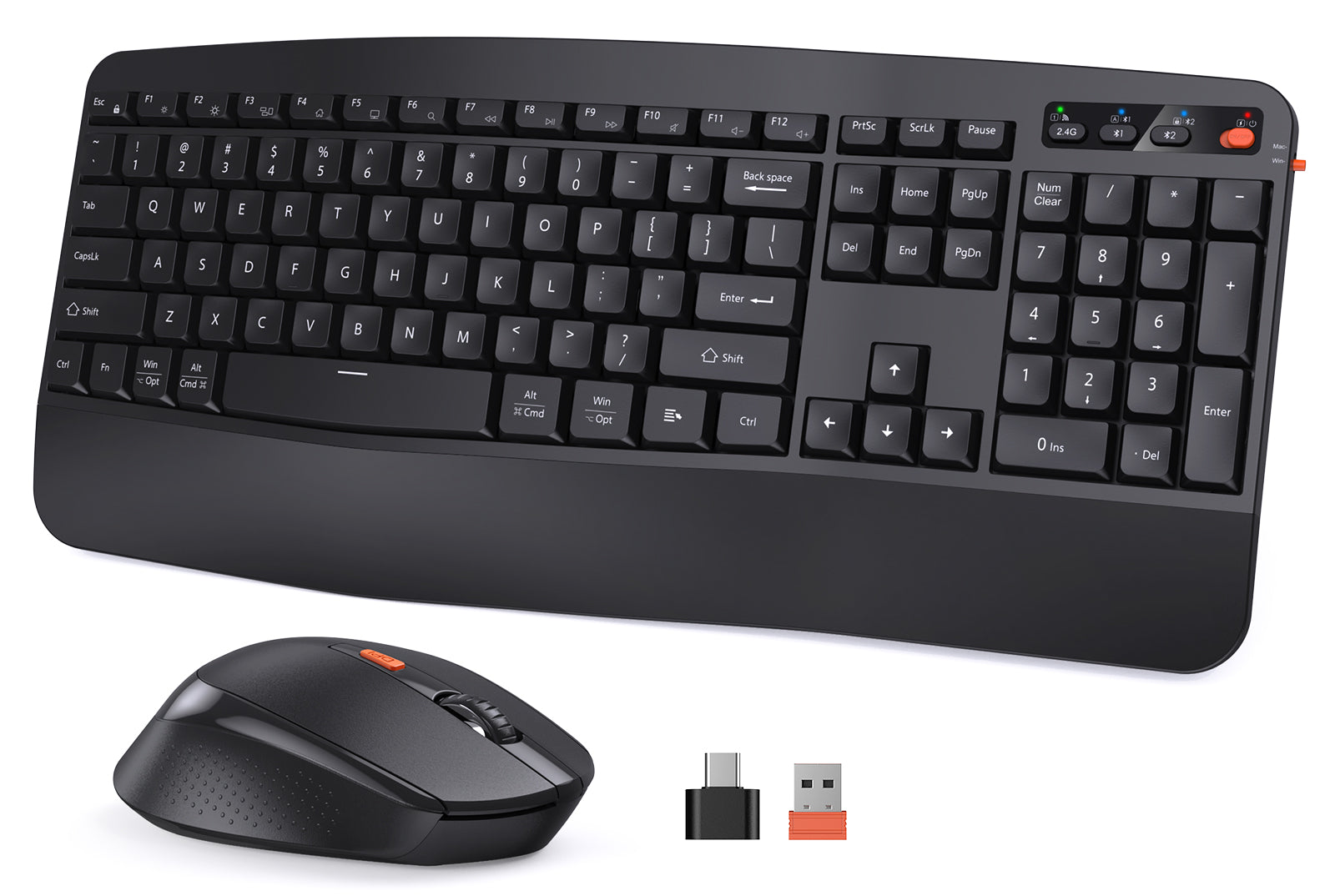 MEETION DirectorA Wireless Keyboard and Mouse, 2.4G & Bluetooth Keyboard Mouse Combo, Full Size Keyboard with Wrist Rest, Swing Wheel Silent Optical Mouse, USB-A Reciver, for Windows/Mac/Computer/Laptop