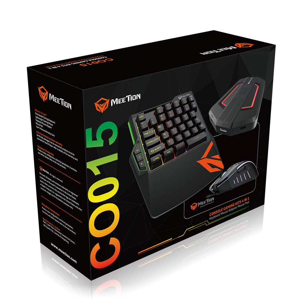 MEETION Ultimate 4-in-1 Console Gaming Kit – CO015 | Pro-Level Gaming Setup RGB circulation Backlight, 6400DPI Ergonomic keycaps, rainbow backlight For P3 / P4 / N-Switch / X-ONE / X-360