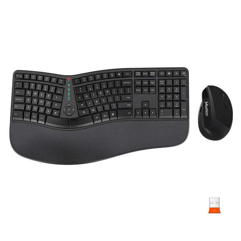 MEETION DirectorC Ergonomic Wireless Keyboard and Mouse, Ergo Keyboard with Vertical Mouse, Split Arch Keyboard with Cushioned Wrist Palm Rest, Natural Typing Rechargeable Full Size, Windows/Mac/Computer/Laptop