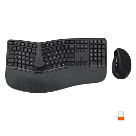 MEETION DirectorC Ergonomische kabellose Tastatur und Maus, Ergo-Tastatur mit vertikaler Maus, Split-Arch-Tastatur mit gepolsterter Handballenauflage, natürliches Tippen, wiederaufladbar, volle Größe, Windows/Mac/Computer/Laptop