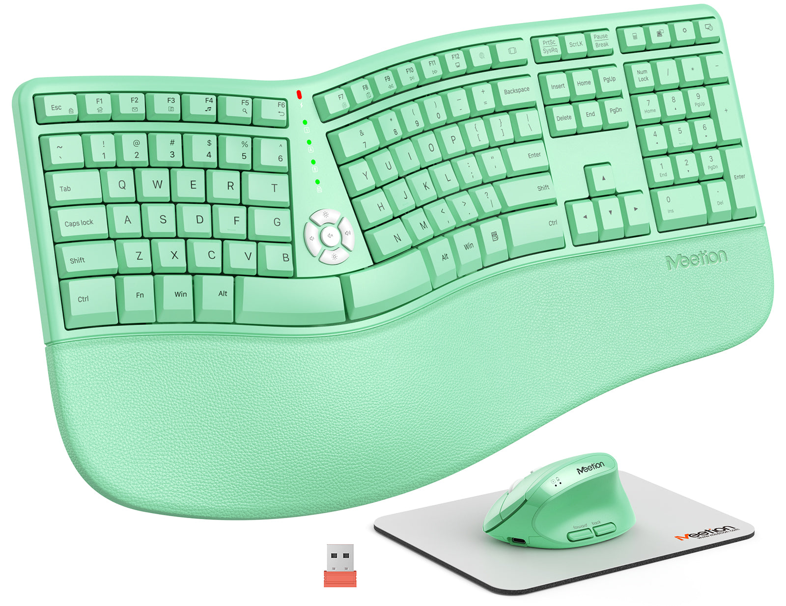 MEETION DirectorC Ergonomic Wireless Keyboard and Mouse, Ergo Keyboard with Vertical Mouse, Split Arch Keyboard with Cushioned Wrist Palm Rest, Natural Typing Rechargeable Full Size, Windows/Mac/Computer/Laptop