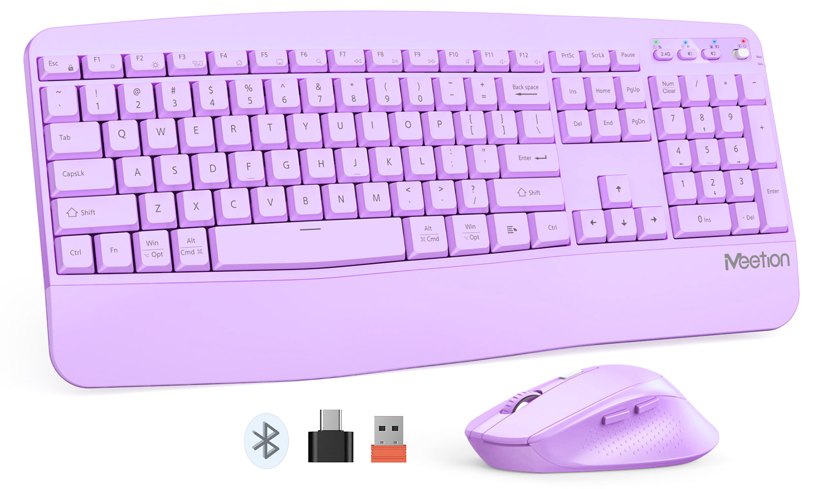 MEETION DirectorA Wireless Keyboard and Mouse, 2.4G & Bluetooth Keyboard Mouse Combo, Full Size Keyboard with Wrist Rest, Swing Wheel Silent Optical Mouse, USB-A Reciver, for Windows/Mac/Computer/Laptop