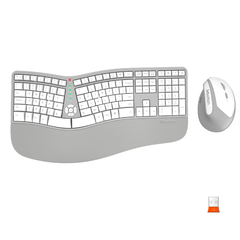 MEETION DirectorC Ergonomic Wireless Keyboard and Mouse, Ergo Keyboard with Vertical Mouse, Split Arch Keyboard with Cushioned Wrist Palm Rest, Natural Typing Rechargeable Full Size, Windows/Mac/Computer/Laptop