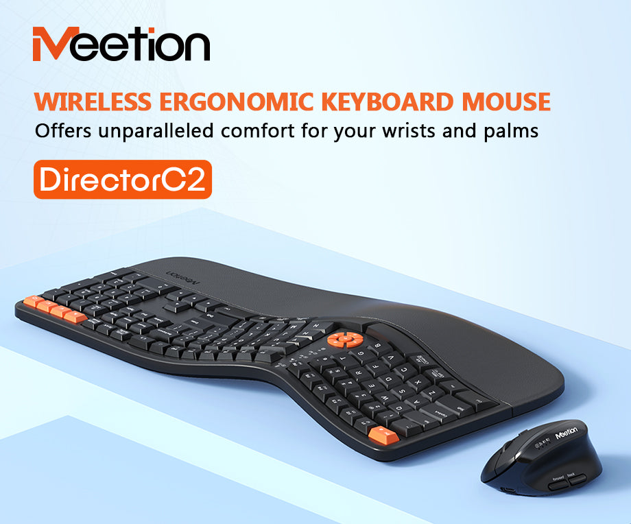 MEETION DirectorC2 Ergonomic Wireless Keyboard and Mouse, Ergo Keyboard with Vertical Mouse, Split Arch Keyboard with Cushioned Wrist Palm Rest, Natural Typing Rechargeable Full Size, Windows/Mac/Computer/Laptop