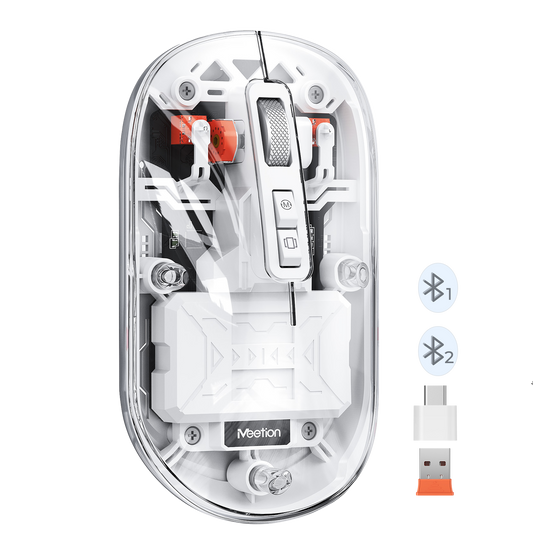 MEETION BTM005 Ratón inalámbrico, ratón Bluetooth recargable, modo dual (2,4 G + BT5.1), ratón delgado transparente con clic silencioso, 4 DPI ajustables, ratón portátil para PC, portátil, computadora, Mac Book/iPad Pro