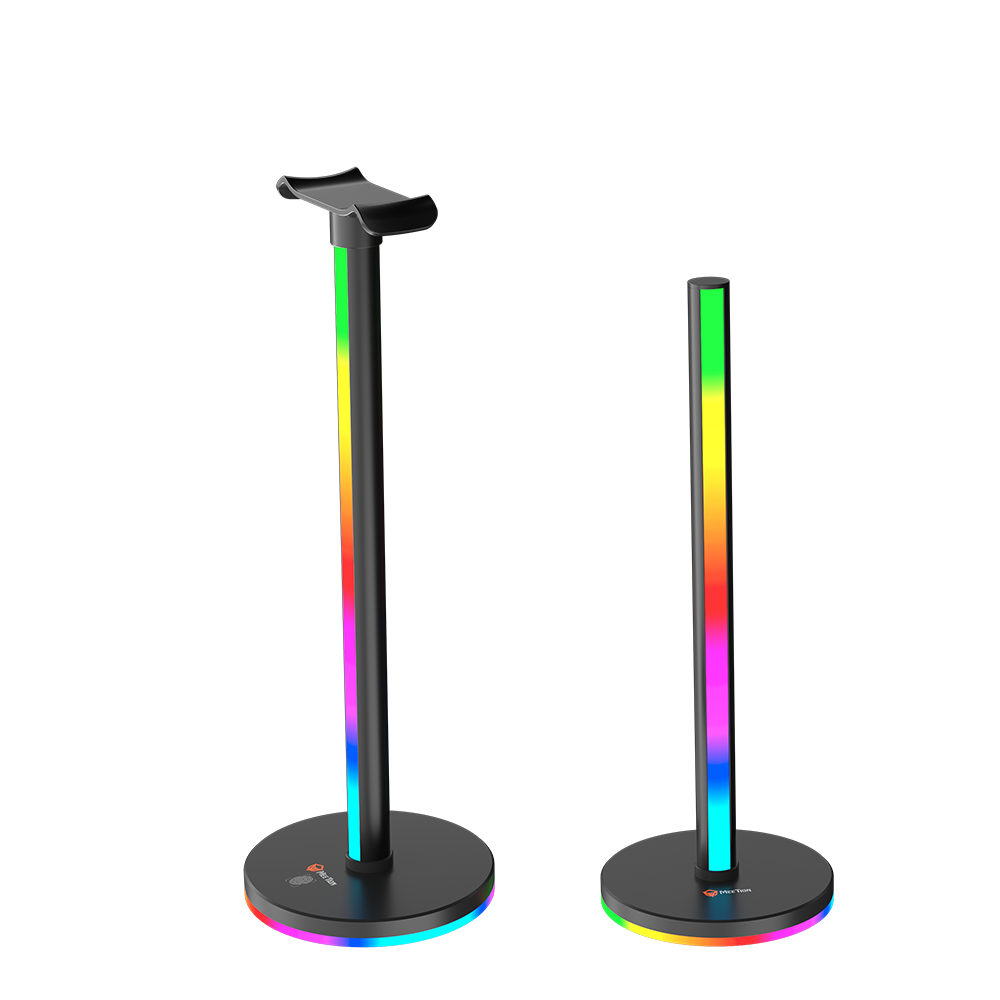 MEETION BK100 Smart Lighting Tower mit RGB-Kopfhörerständer, Steuerung intelligenter LED-Lichtleisten, RGB-Ambiente-TV-Hintergrundbeleuchtung mit Touchpad, 32 cm Kopfhörerständer, Fernseher, Zimmer, Dekoration