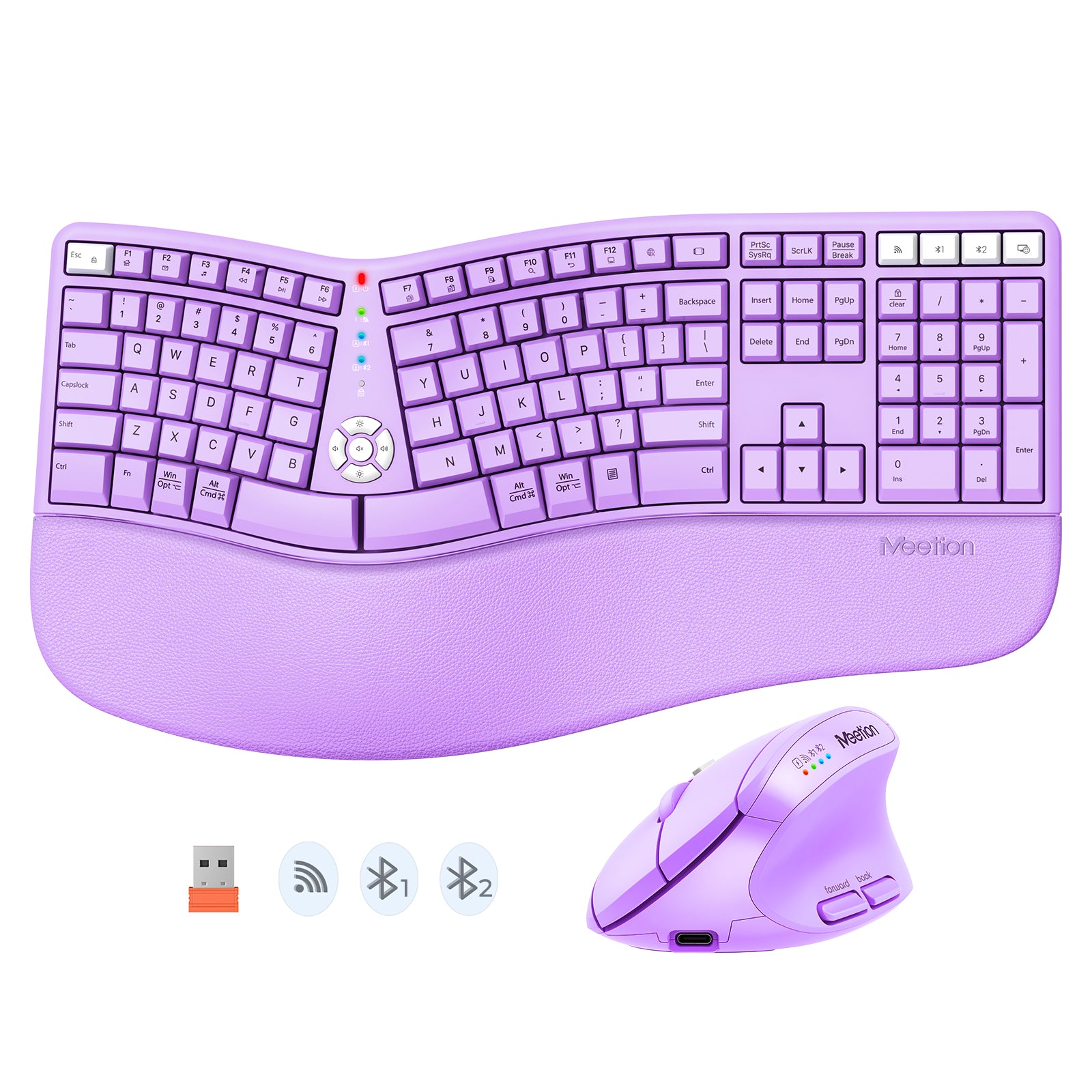 MEETION DirectorC2 Ergonomische kabellose Tastatur und Maus, Ergo-Tastatur mit vertikaler Maus, Split-Arch-Tastatur mit gepolsterter Handballenauflage, natürliches Tippen, wiederaufladbar, volle Größe, Windows/Mac/Computer/Laptop