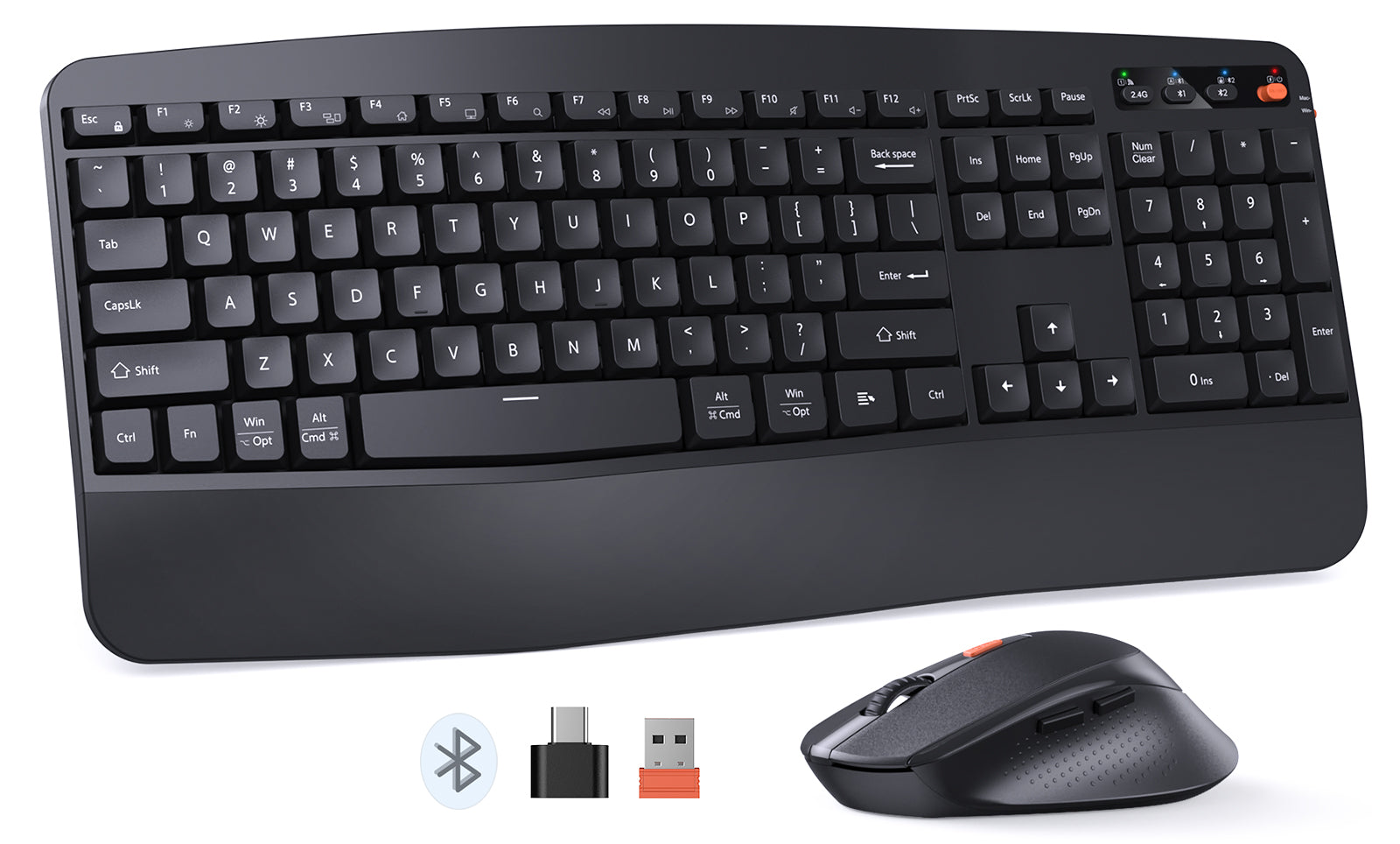 MEETION DirectorA Wireless Keyboard and Mouse, 2.4G & Bluetooth Keyboard Mouse Combo, Full Size Keyboard with Wrist Rest, Swing Wheel Silent Optical Mouse, USB-A Reciver, for Windows/Mac/Computer/Laptop