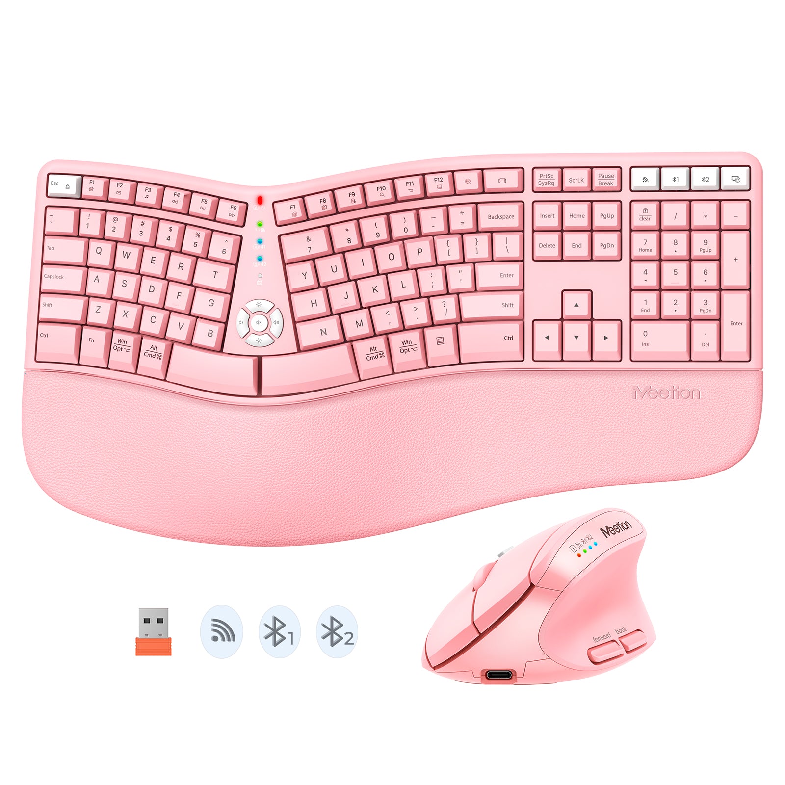 MEETION DirectorC2 Ergonomic Wireless Keyboard and Mouse, Ergo Keyboard with Vertical Mouse, Split Arch Keyboard with Cushioned Wrist Palm Rest, Natural Typing Rechargeable Full Size, Windows/Mac/Computer/Laptop