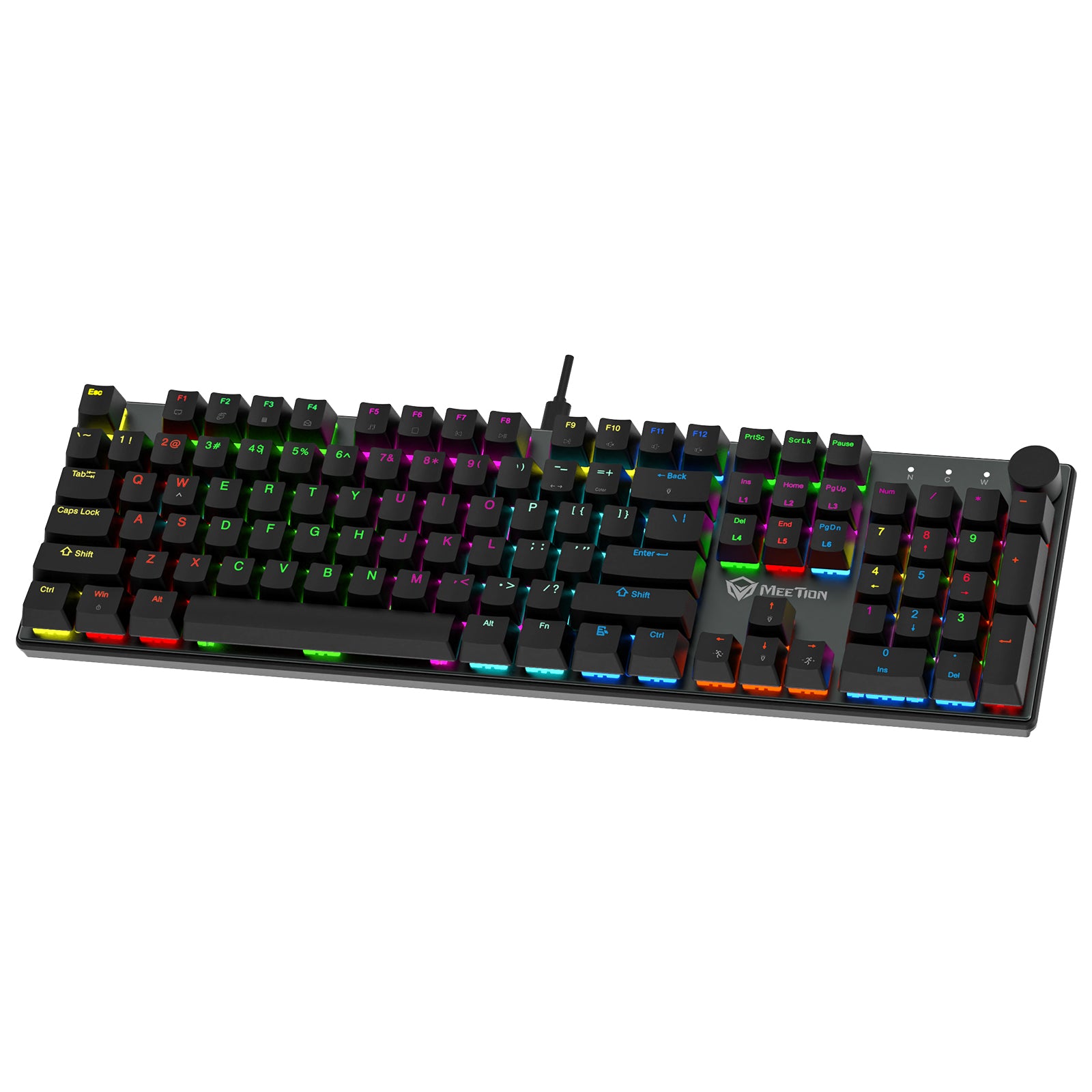 MEETION MK009 PRO Gaming Keyboards with Red Switch, Hot-Swap Mechanical Keyboard with Volume Knob, 16.8M Colours & Metal Matte Panel , Full 104 Keys layout  Anti-Ghosting, ABS Material & Dual Colour Injection Molded Keycaps for Windows