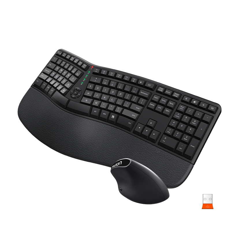 MEETION DirectorC Ergonomic Wireless Keyboard and Mouse, Ergo Keyboard with Vertical Mouse, Split Arch Keyboard with Cushioned Wrist Palm Rest, Natural Typing Rechargeable Full Size, Windows/Mac/Computer/Laptop