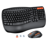 MEETION DirectorD Wave Teclado y mouse ergonómicos inalámbricos, teclado Wave Ergo USB/Bluetooth con reposamuñecas, rueda giratoria ajustable de 4 DPI, mouse inalámbrico silencioso recargable para Windows/Mac/Android