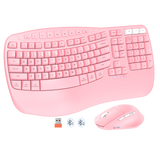 MEETION DirectorD Wave Ergonomische Tastatur und Maus, kabellos, USB/Bluetooth Wave Ergo-Tastatur mit Handballenauflage, 4 DPI, verstellbares Schwungrad, geräuschlose kabellose Maus, wiederaufladbar, für Windows/Mac/Android