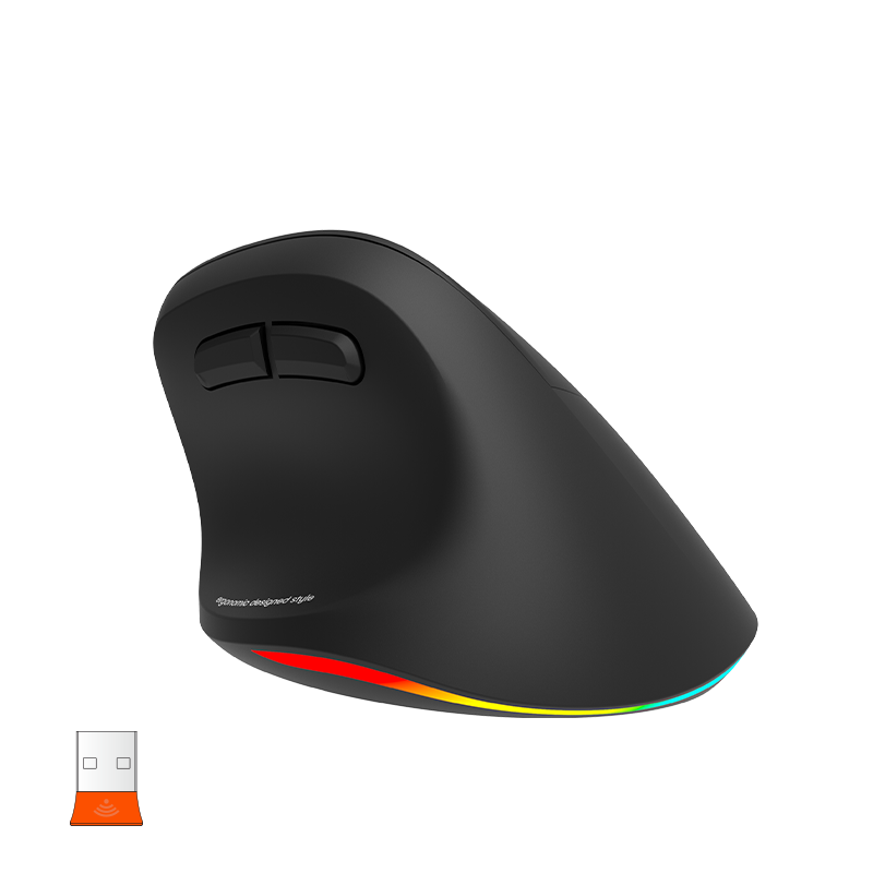 MEETION Rechtshänder-Maus BTM010R, ergonomische Maus, kabellose vertikale Maus, RGB-Hintergrundbeleuchtung, wiederaufladbare Mäuse für Bluetooth (5.2 + 3.0) und USB-A mit USB-C-Adapter, 4 einstellbare DPI für Mac/Windows/Android/PC/Tablet/iPad