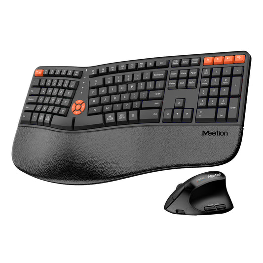 MEETION DirectorC2 Ergonomic Wireless Keyboard and Mouse, Ergo Keyboard with Vertical Mouse, Split Arch Keyboard with Cushioned Wrist Palm Rest, Natural Typing Rechargeable Full Size, Windows/Mac/Computer/Laptop