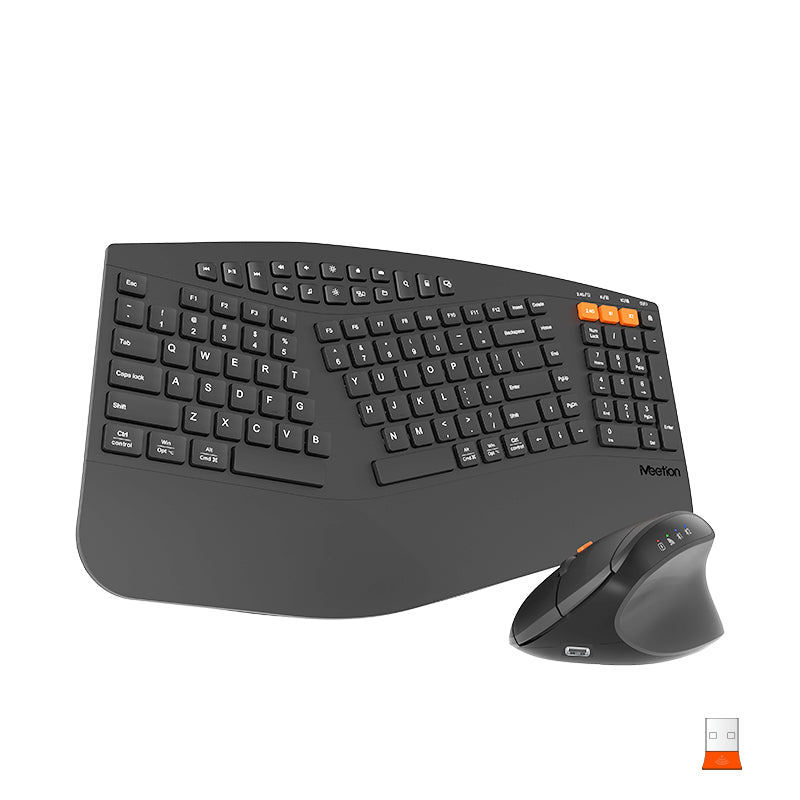 MEETION DirectorB 2025 Teclado y mouse ergonómicos mejorados, teclado y mouse Bluetooth para múltiples dispositivos, teclado y mouse inalámbricos de tamaño completo ajustables de 4 DPI, para PC/computadora/computadora portátil/ventana