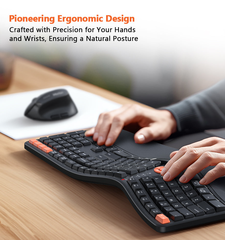 MEETION DirectorC2 Ergonomic Wireless Keyboard and Mouse, Ergo Keyboard with Vertical Mouse, Split Arch Keyboard with Cushioned Wrist Palm Rest, Natural Typing Rechargeable Full Size, Windows/Mac/Computer/Laptop