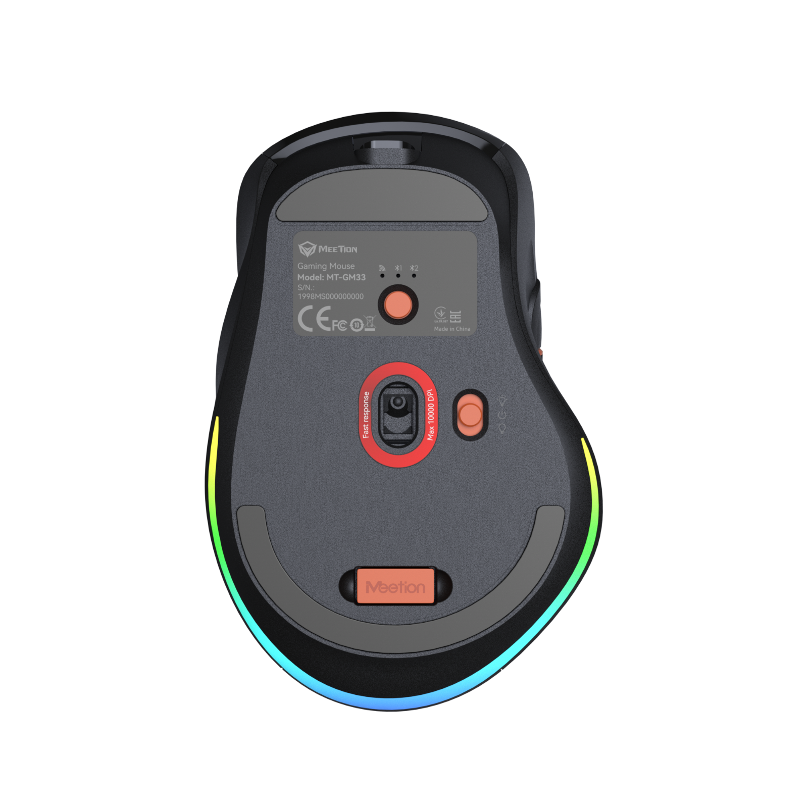 Mouse inalámbrico para juegos MEETION GW32 de 3 modos, mouse ultraliviano de 8K DPI con agarre natural ergonómico, iluminación RGB, botones totalmente programables, software compatible con combinaciones de teclas y DPI