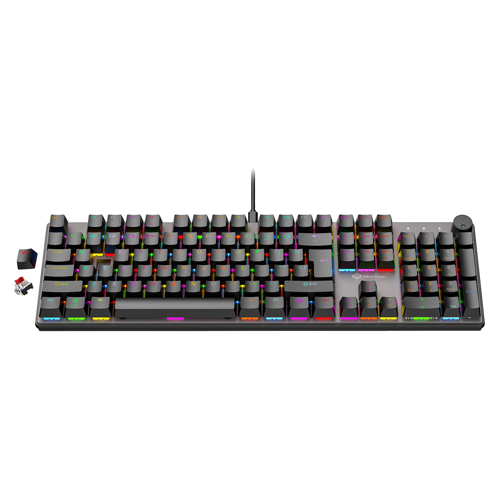 MEETION MK009 PRO Gaming Keyboards with Red Switch, Hot-Swap Mechanical Keyboard with Volume Knob, 16.8M Colours & Metal Matte Panel , Full 104 Keys layout  Anti-Ghosting, ABS Material & Dual Colour Injection Molded Keycaps for Windows