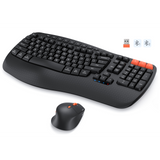 MEETION DirectorD Wave Teclado y mouse ergonómicos inalámbricos, teclado Wave Ergo USB/Bluetooth con reposamuñecas, rueda giratoria ajustable de 4 DPI, mouse inalámbrico silencioso recargable para Windows/Mac/Android