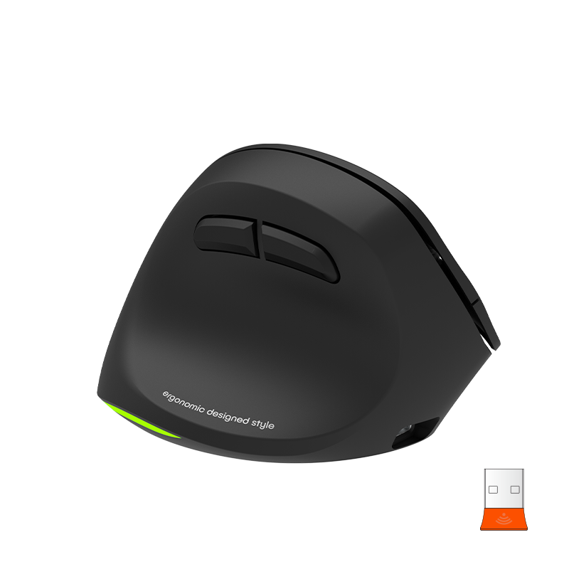 MEETION Ergonomische Maus für Linkshänder BTM010L, kabellose vertikale Maus mit RGB-Hintergrundbeleuchtung, wiederaufladbare Mäuse für Bluetooth (5.2 + 3.0) und USB-A mit USB-C-Adapter, 4 einstellbare DPI für Mac/Windows/Android/PC/Tablet/iPad