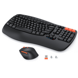 MEETION DirectorD Wave Teclado y mouse ergonómicos inalámbricos, teclado Wave Ergo USB/Bluetooth con reposamuñecas, rueda giratoria ajustable de 4 DPI, mouse inalámbrico silencioso recargable para Windows/Mac/Android