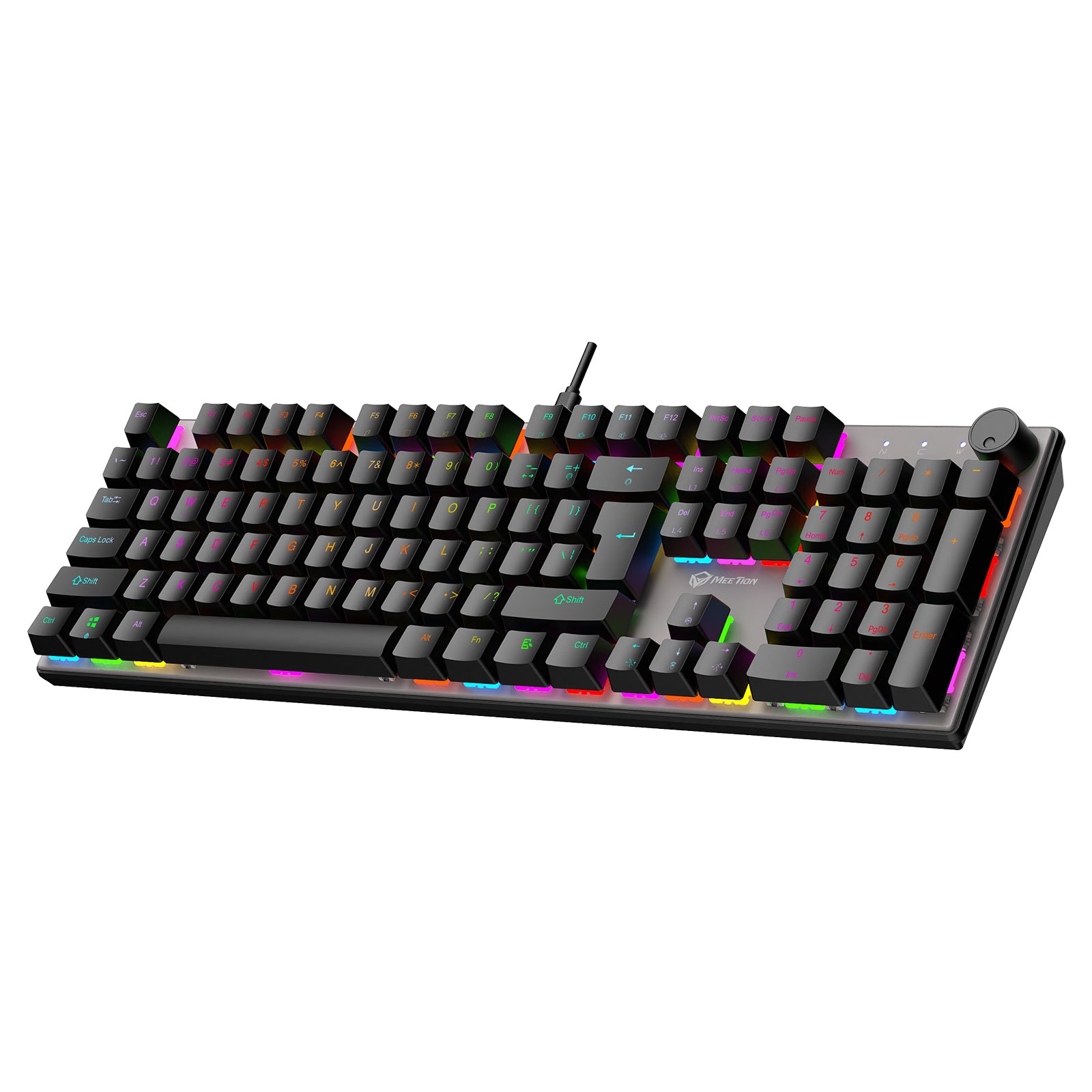 MEETION MK009 PRO Gaming Keyboards with Red Switch, Hot-Swap Mechanical Keyboard with Volume Knob, 16.8M Colours & Metal Matte Panel , Full 104 Keys layout  Anti-Ghosting, ABS Material & Dual Colour Injection Molded Keycaps for Windows