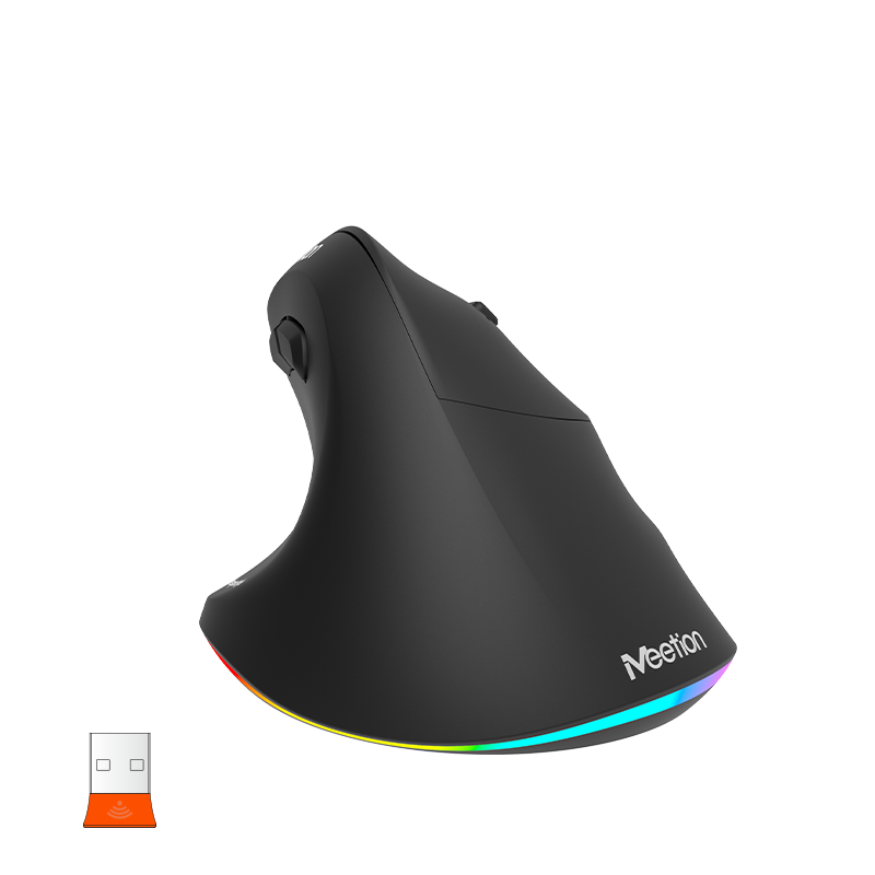 MEETION Rechtshänder-Maus BTM010R, ergonomische Maus, kabellose vertikale Maus, RGB-Hintergrundbeleuchtung, wiederaufladbare Mäuse für Bluetooth (5.2 + 3.0) und USB-A mit USB-C-Adapter, 4 einstellbare DPI für Mac/Windows/Android/PC/Tablet/iPad