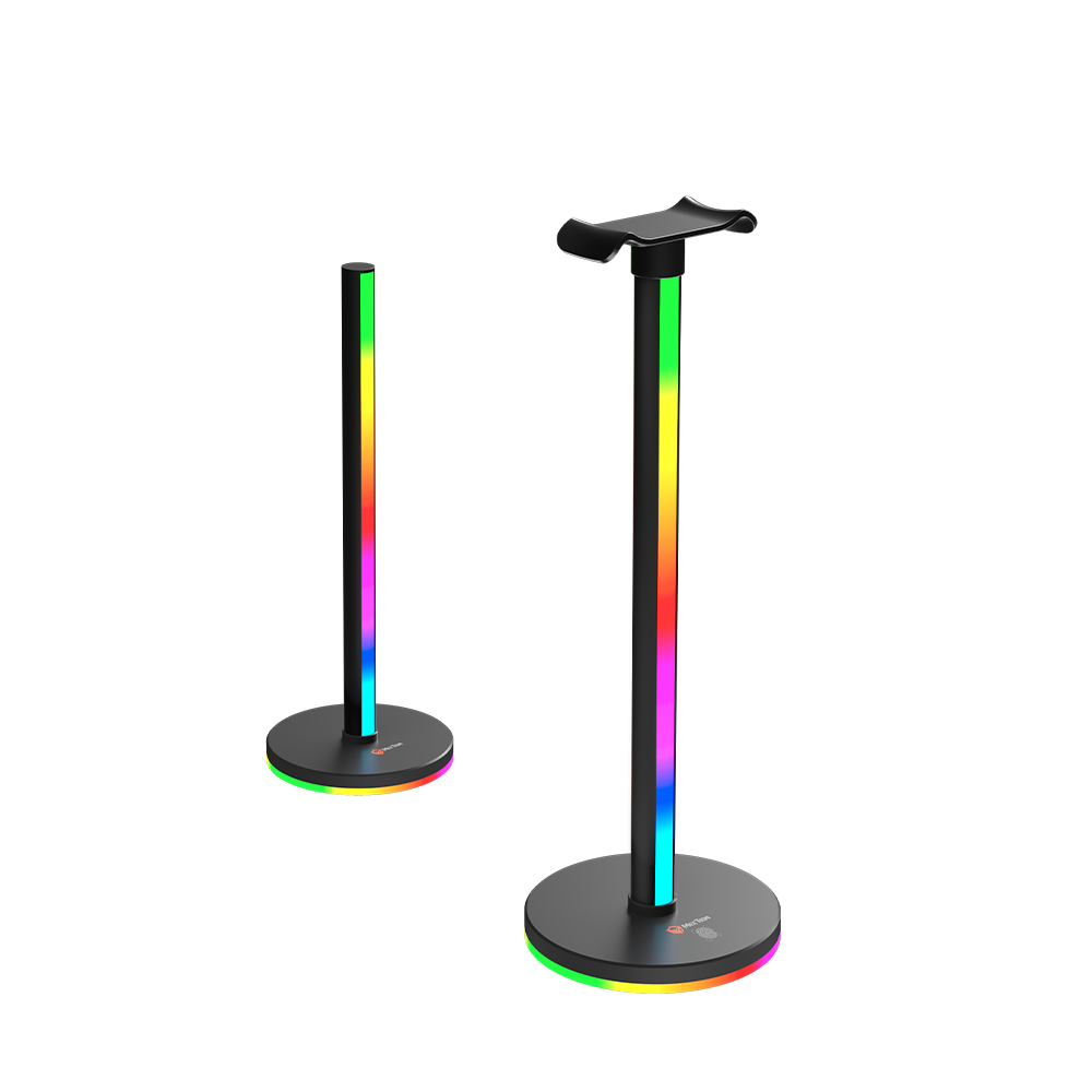 MEETION BK100 Smart Lighting Tower mit RGB-Kopfhörerständer, Steuerung intelligenter LED-Lichtleisten, RGB-Ambiente-TV-Hintergrundbeleuchtung mit Touchpad, 32 cm Kopfhörerständer, Fernseher, Zimmer, Dekoration