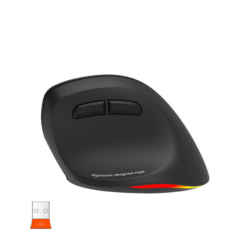 MEETION Rechtshänder-Maus BTM010R, ergonomische Maus, kabellose vertikale Maus, RGB-Hintergrundbeleuchtung, wiederaufladbare Mäuse für Bluetooth (5.2 + 3.0) und USB-A mit USB-C-Adapter, 4 einstellbare DPI für Mac/Windows/Android/PC/Tablet/iPad