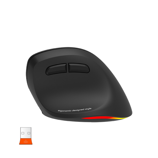 MEETION Rechtshänder-Maus BTM010R, ergonomische Maus, kabellose vertikale Maus, RGB-Hintergrundbeleuchtung, wiederaufladbare Mäuse für Bluetooth (5.2 + 3.0) und USB-A mit USB-C-Adapter, 4 einstellbare DPI für Mac/Windows/Android/PC/Tablet/iPad