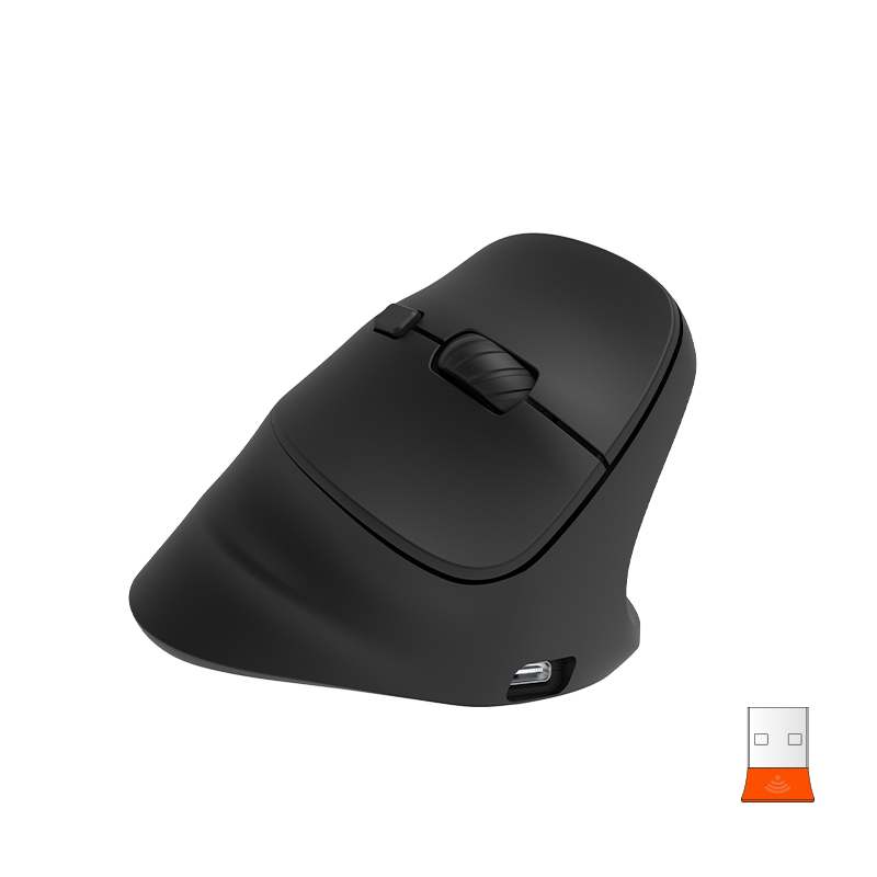 MEETION Rechtshänder-Maus BTM010R, ergonomische Maus, kabellose vertikale Maus, RGB-Hintergrundbeleuchtung, wiederaufladbare Mäuse für Bluetooth (5.2 + 3.0) und USB-A mit USB-C-Adapter, 4 einstellbare DPI für Mac/Windows/Android/PC/Tablet/iPad