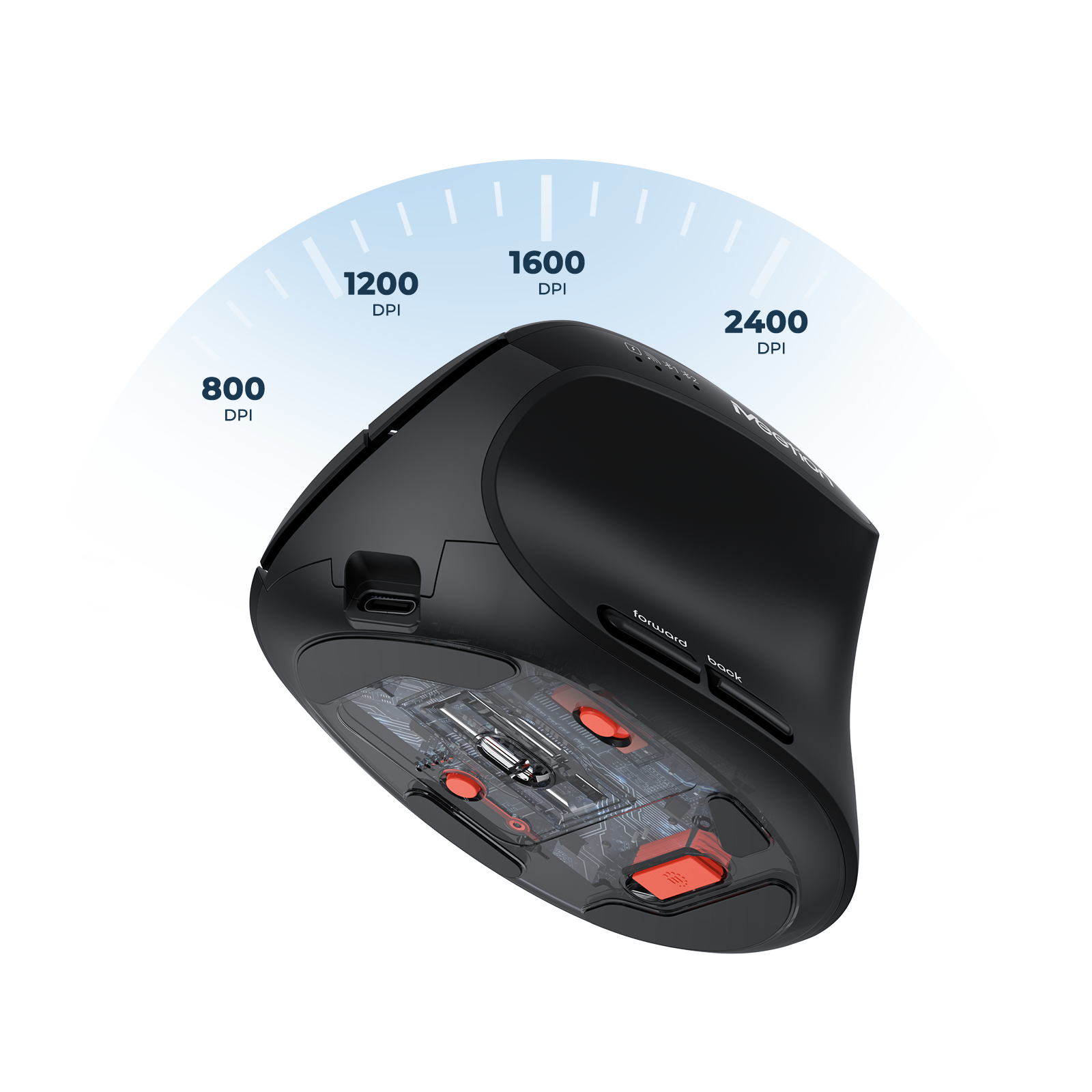 MEETION BTM008 Kabellose Maus, ergonomische Maus, vertikale wiederaufladbare Bluetooth-Mäuse, 4 einstellbare DPI 800–2400, Bluetooth 5.2+5.2+USB-Maus für Windows/Mac, für Laptop/PC/Desktop/Computer/iPad