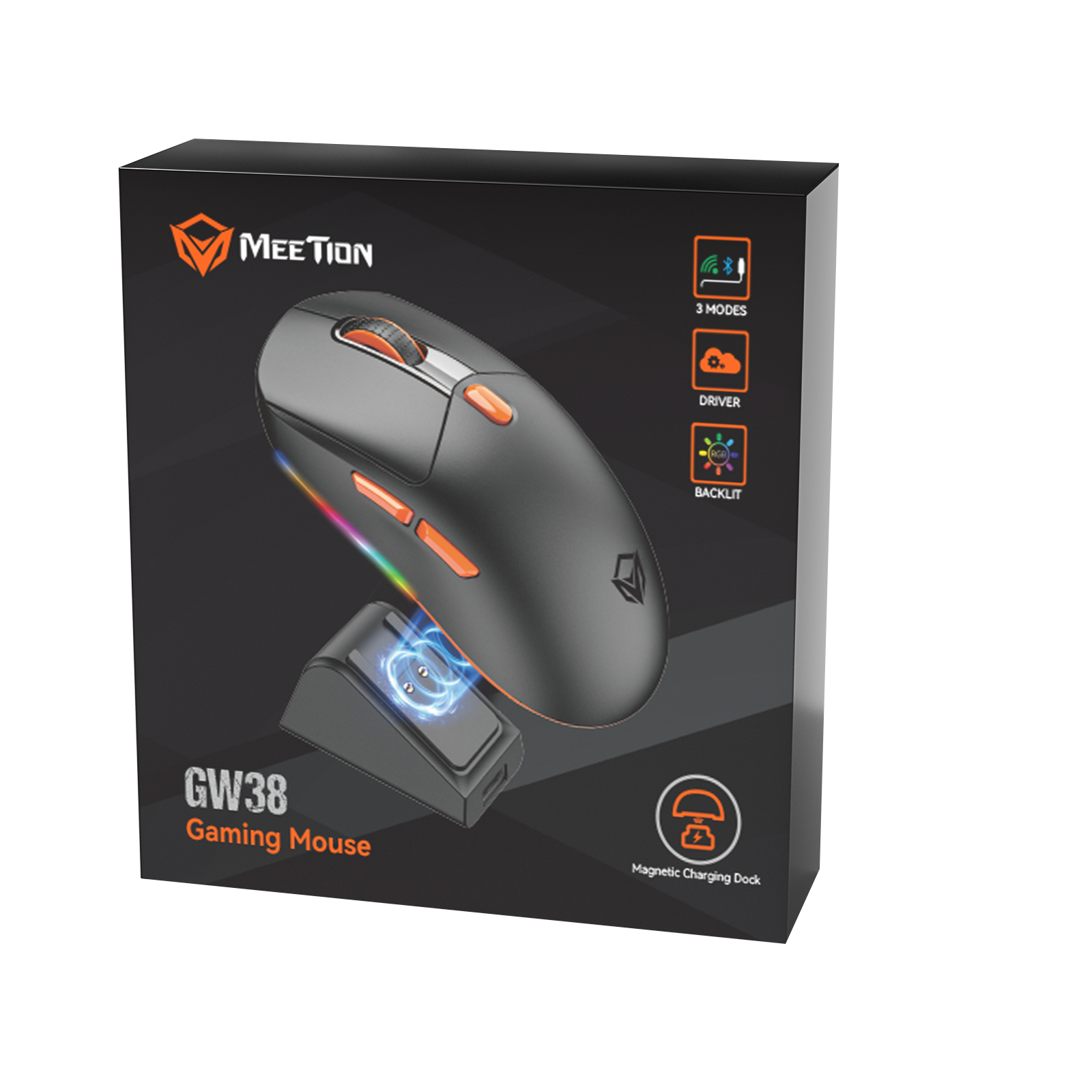 Mouse inalámbrico para juegos MEETION Air-GW38 de 3 modos, mouse ultraliviano de 8K DPI con agarre natural ergonómico, botones totalmente programables, software compatible con combinaciones de teclas y DPI