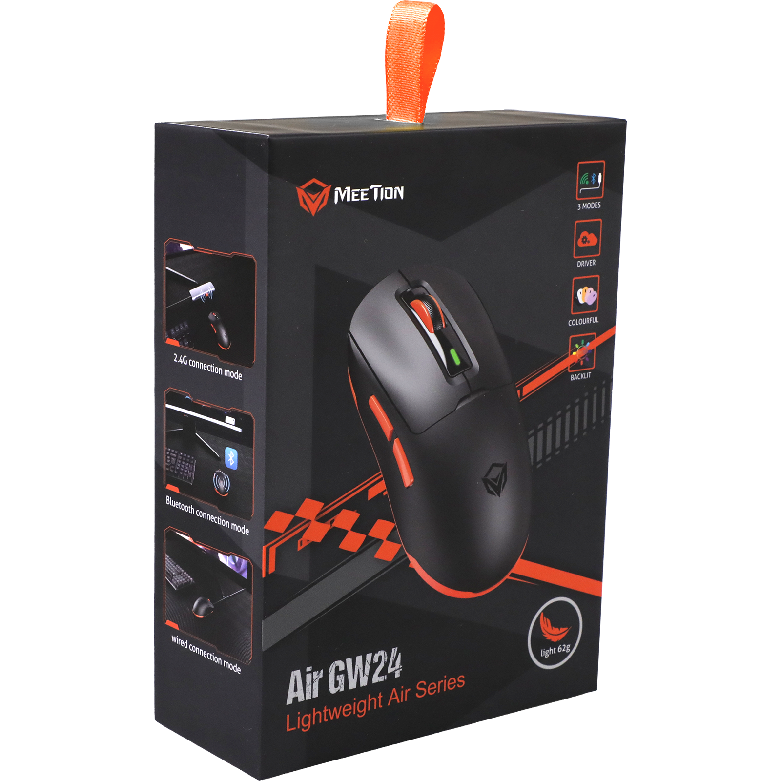 MEETION Air-GW24 Mouse 62g Ratón inalámbrico ligero de tres modos ergonómico para juegos para PC Gamer Computer 8K DPI 6 Mood PAW3104 Sensor óptico perfecto para jugadores