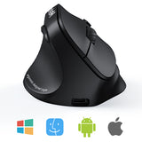 MEETION Ergonomische Maus für Linkshänder BTM010L, kabellose vertikale Maus mit RGB-Hintergrundbeleuchtung, wiederaufladbare Mäuse für Bluetooth (5.2 + 3.0) und USB-A mit USB-C-Adapter, 4 einstellbare DPI für Mac/Windows/Android/PC/Tablet/iPad