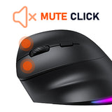 MEETION Ergonomische Maus für Linkshänder BTM010L, kabellose vertikale Maus mit RGB-Hintergrundbeleuchtung, wiederaufladbare Mäuse für Bluetooth (5.2 + 3.0) und USB-A mit USB-C-Adapter, 4 einstellbare DPI für Mac/Windows/Android/PC/Tablet/iPad