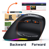 MEETION Ratón ergonómico para zurdos BTM010L, ratón vertical inalámbrico retroiluminado RGB recargable para Bluetooth (5.2 + 3.0) y USB-A con adaptador USB-C 4 DPI ajustables para Mac/Windows/Android/PC/Tablet/iPad