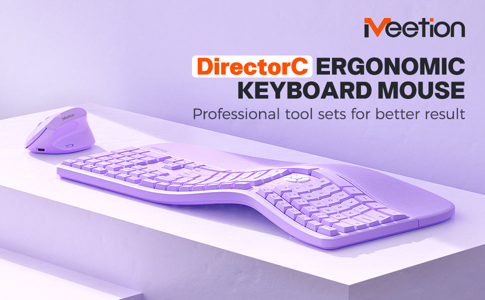 Teclado y mouse inalámbricos ergonómicos MEETION DirectorC, teclado ergonómico con mouse vertical, teclado de arco dividido con reposamuñecas acolchado, escritura natural, recargable, tamaño completo, Windows/Mac/computadora/computadora portátil