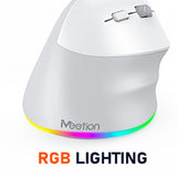 MEETION Right-handed BTM010R Ergonomic Mouse, Wireless Vertical Mouse RGB Backlit Rechargeable Mice for Bluetooth(5.2 + 3.0) & USB-A with USB-C Adapter 4 Adjustable DPI for Mac/Windows/Android/PC/Tablet/iPad