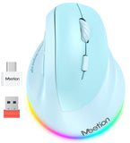 MEETION Right-handed BTM010R Ergonomic Mouse, Wireless Vertical Mouse RGB Backlit Rechargeable Mice for Bluetooth(5.2 + 3.0) & USB-A with USB-C Adapter 4 Adjustable DPI for Mac/Windows/Android/PC/Tablet/iPad